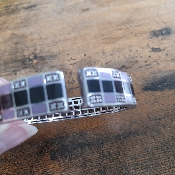 Silver 925 JPI Bracelet Hinged Clamper Bangle Purple Black Textured - Picture 12 of 14